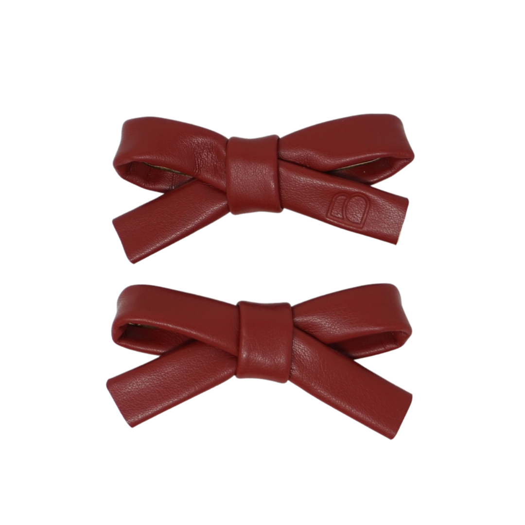 Bandeau Burgundy Embossed Leather Mini Bow Clips