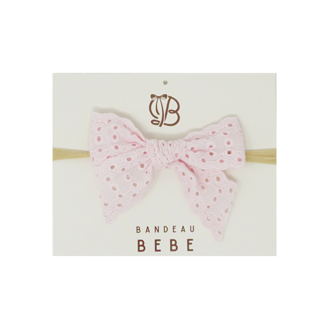 Bandeau Cutwork Lace Eyelet Light Pink Large Bow Clip – Beanie and Bow